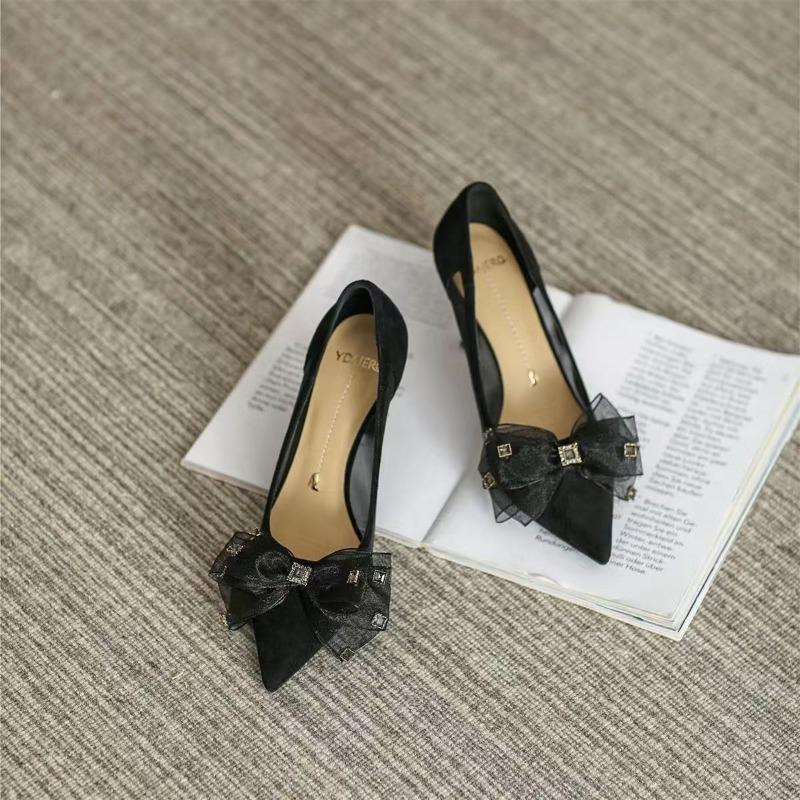 

Туфли на высоком каблуке из сетчатой пряжи с тонкими узлами, весна-лето, новые, с острым носком, с неглубокой горловиной, женские 39 чёрный