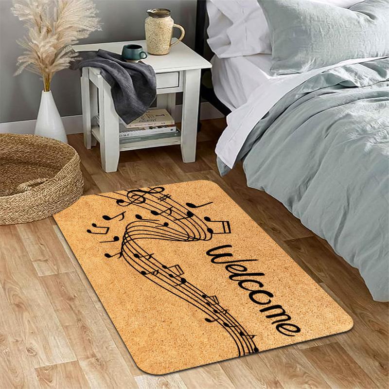 Music Theme Welcome Doormat, Musical Notes Non-Slip Entryway Rug, Durable Washable Floor Mat for Home and Patio
