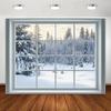 2D Winter Window Scenery Backdrop Snow Forest Studio Photography Background