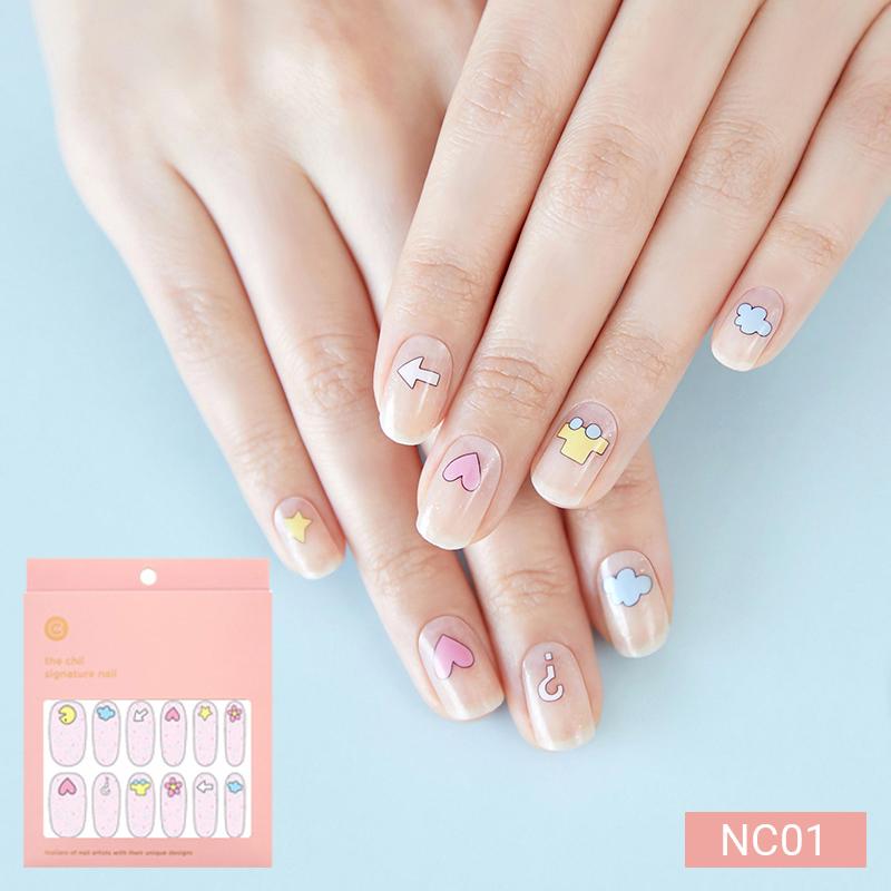 Cute Pastel Nail Stickers 24pcs | Press-On Strips, Bunny, Bear&Star Designs, Easy Peel