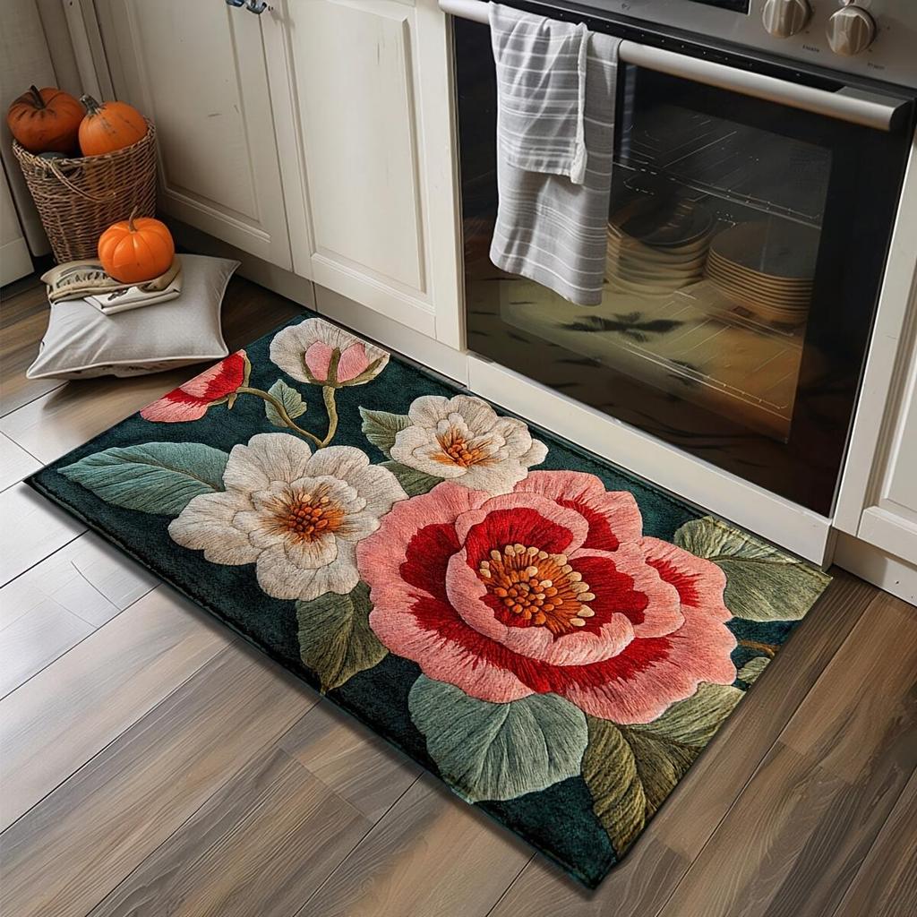 Dywaniki podłogowe z kaszmiru z nadrukiem kwiatowym, dywaniki podłogowe antypoślizgowe do łazienek i świąteczne dekoracyjne wycieraczki do salonów i sypialni