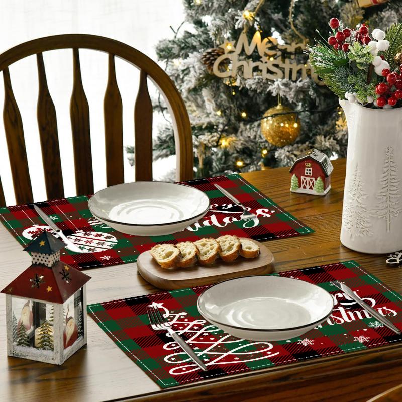 Buffalo Plaid Christmas Placemats, Waterproof Festive Prints For Xmas Table Decoration