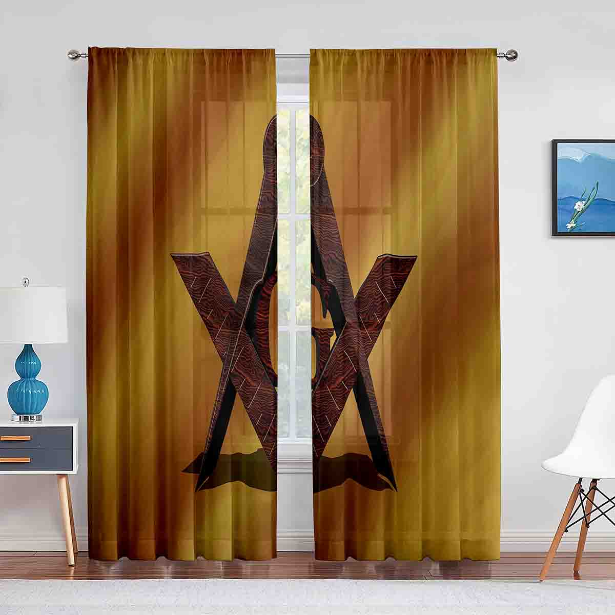 

Мейсон Масонский Франкмасонство Эмблема Тюль Вуаль Шторы Для Спальни Оконные Шторы Гостиной Прозрачные Шторы Жалюзи Органза Шторы 1 PCS W100XH250cm&Grommet Top