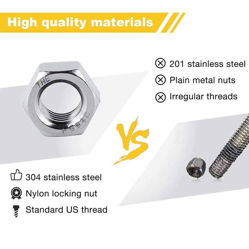 66pcs Hex Nuts M4 M5 M6 M8 M10 M12, Metric 304 Stainless Steel 6 Sizes, Coarse Thread Hex Nuts