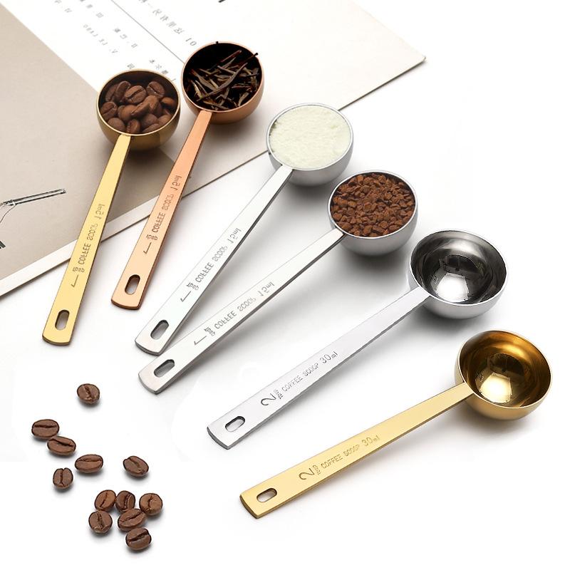 Measuring Spoon Coffee Scoop Long Handle Tablespoon Measuring Tools Silver Rose Gold Kitchen Sugar Scoop Milk Powder Spice Spoon