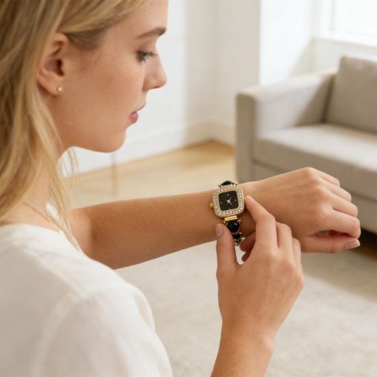 Women Rhinestone Bracelet Watch Small Square Dial Analog Quartz Wrist Watch Love Heart Chain Ladies Dress Watch with Adjustable