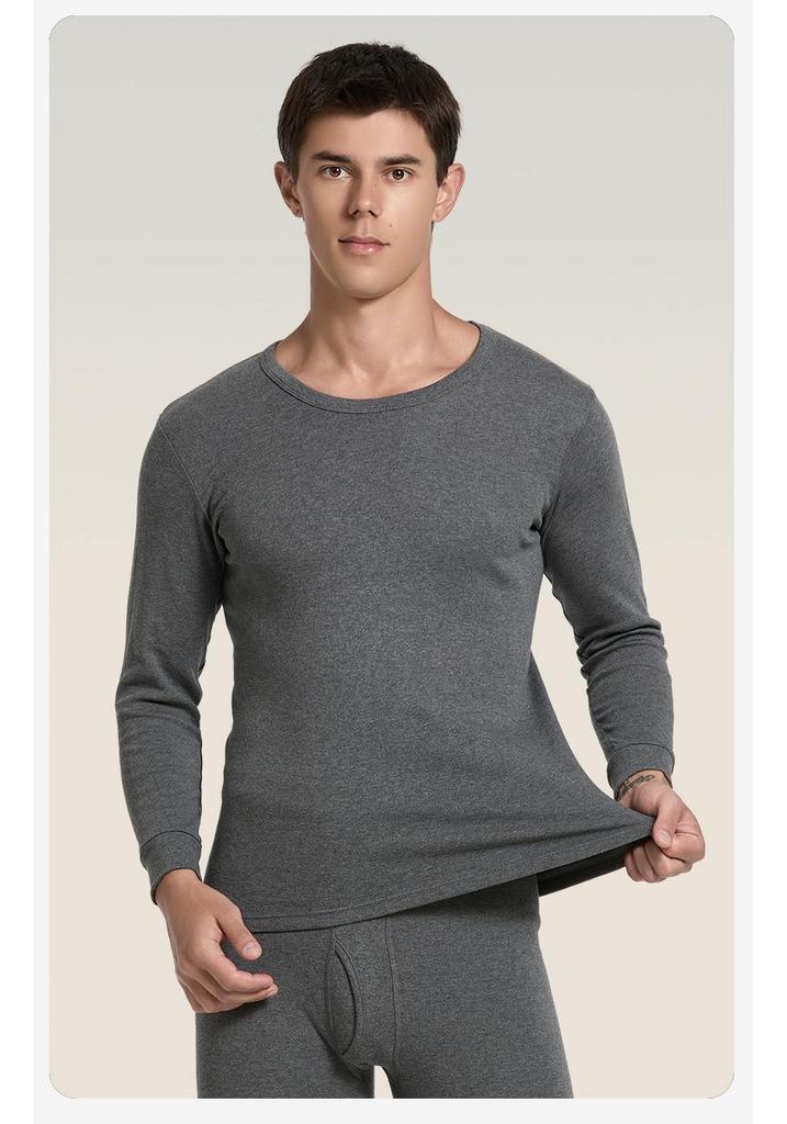 Men's 100% Cotton High-Neck Knit Thermal Set: Antibacterial Top & Bottoms, Plus Sizes