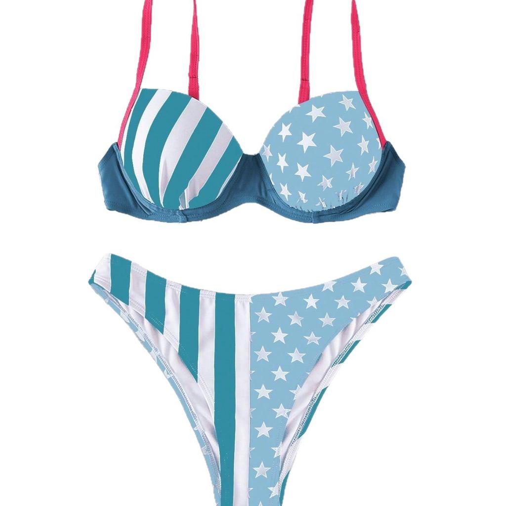 1011 neuer Bikini Europäischer und Amerikanischer High-Waist-Bikini Sexy Bikini mit Stahlbügeln und Push-up