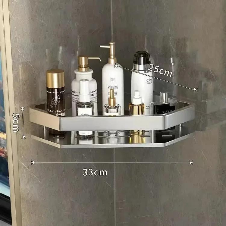 

Aluminum Bathroom Storage Rack Diamond Shaped Toilet Washbasin Wall Mounted Corner Rack No Drilling Required Organizer