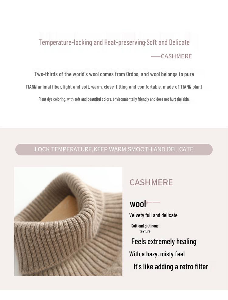 Women's Mid-Length Wool Cashmere Sweater Dress - Bat Sleeve, High Neck, Loose Fit, Autumn/Winter Style