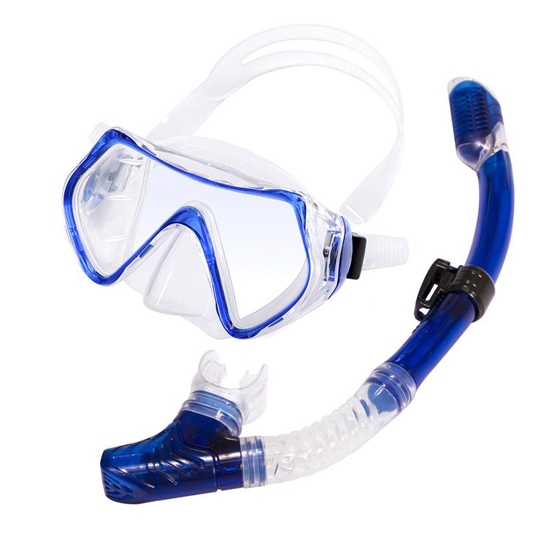 Adult Large-frame Diving Goggles Snorkel Snorkeling Set High-definition Tempered Glass Liquid Silicone Mask Glasses Equipment