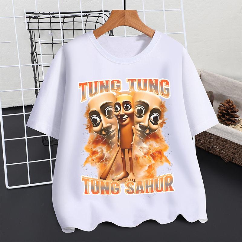 2025 Tralalero Tralala T-shirt Boys Summer Tungtung Sahur Brainrot Short Sleeve Children Anime Figures Tees Tops Kids Clothes Gift