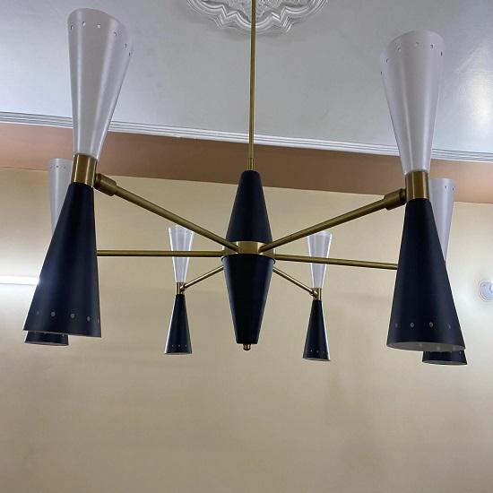 

Люстра в стиле модерн середины века: Черно-белый потолочный светильник на 6 ламп