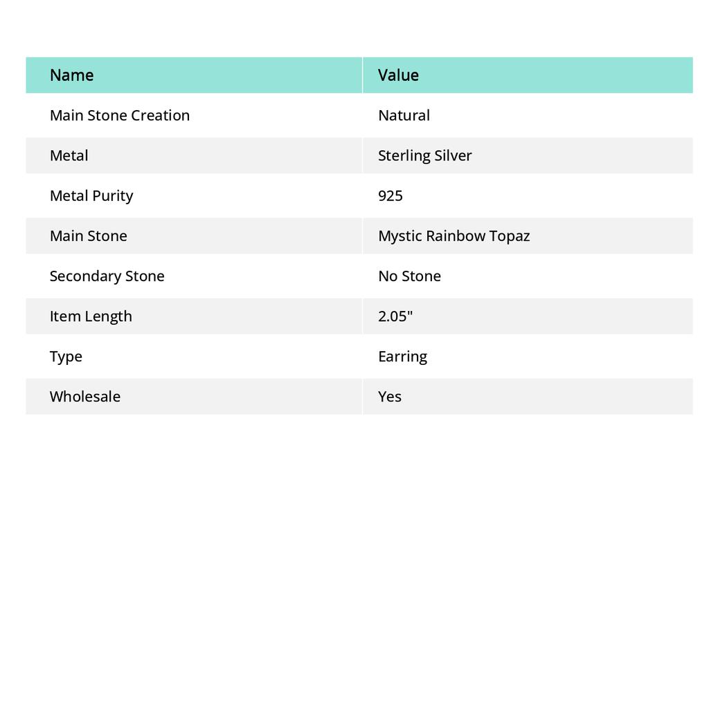 Natural Mystic Rainbow Topaz Gemstone 925 Sterling Silver Earring 2.05" c4j51