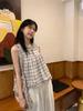 Korean fungus edge plaid sleeveless shirt women's summer new sweet wind loose casual age-reducing design top