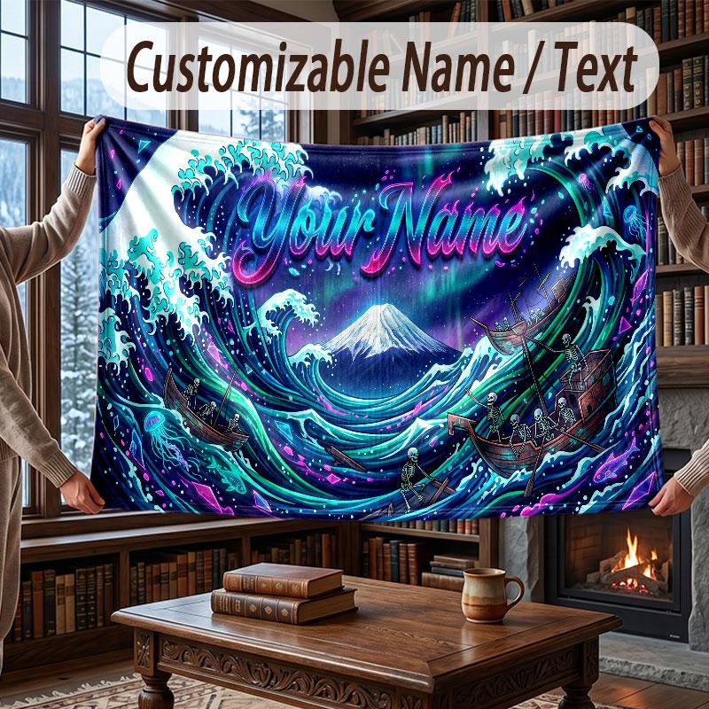 Octopus Sea Life Theme Throw Blanket Custom Name Text Personalized Blanket Soft Cozy Blanket for Home Sofa Bed