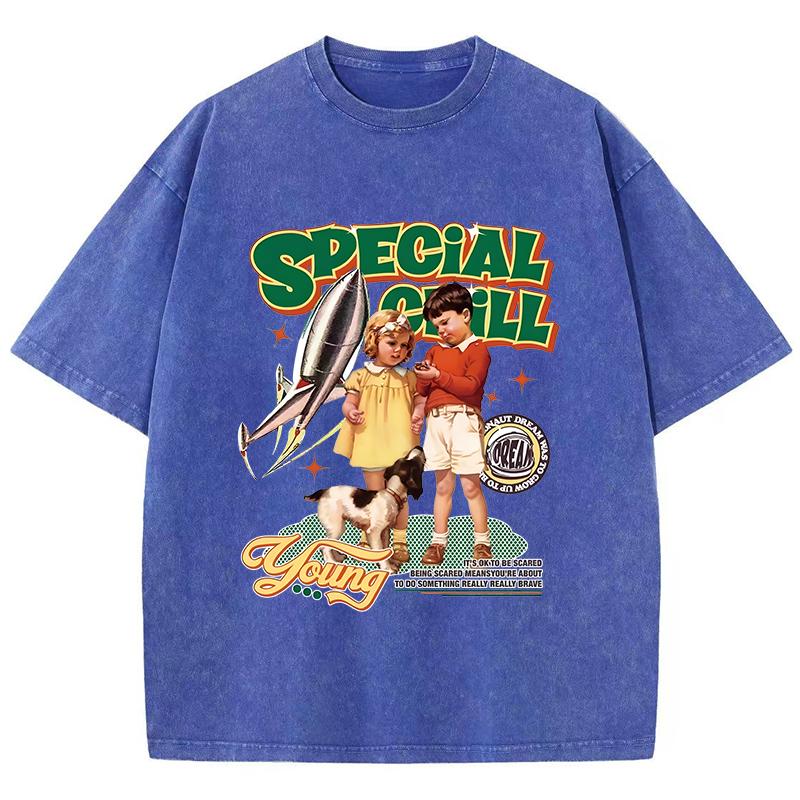 T-shirts Femininas Estonadas Estampas de Quadrinhos Retrô Americanos Tees Distressed Oversize Algodão Manga Curta Tendência Roupas Femininas
