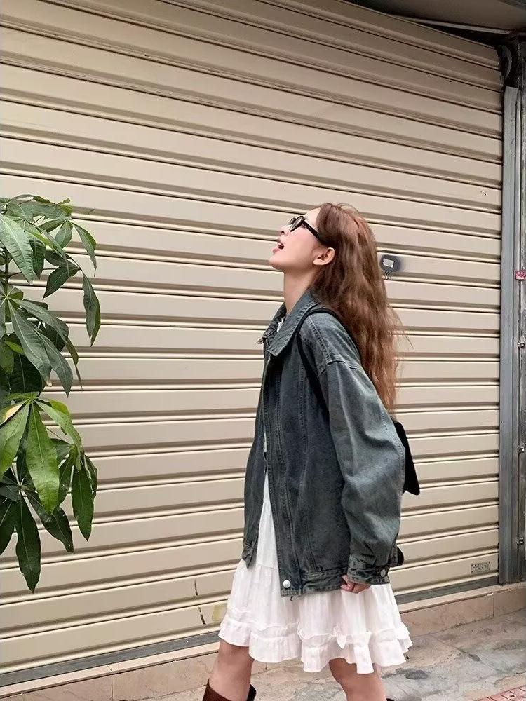 Retro Washed Distressed Denim Jacket - Women's 2025 Spring/Autumn Collection