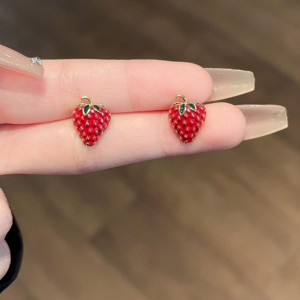 Crystal Rhinestone Mini Cherry Earrings Strawberry Lemon Small Fruits Ear Stud  Women