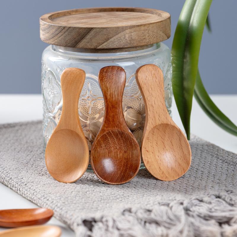 1pcs Mini Wooden Spoons Kitchen Spice Condiment Spoon Coffee Sugar Teaspoons Kids Short Handle Wood Scoops Home Tableware