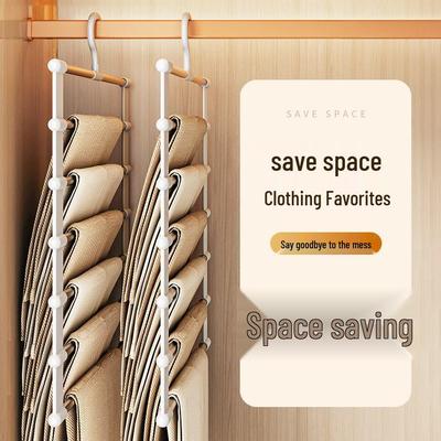 Multi-Layer Stainless Steel Folding Pants Hanger with Clips, Non-Marking Storage Rack