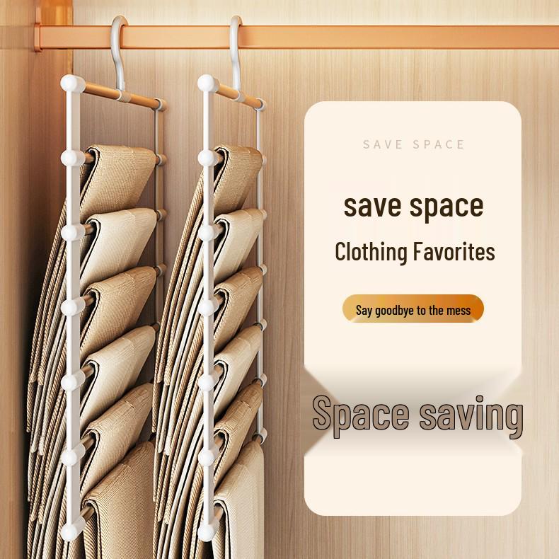 

Multi-Layer Stainless Steel Folding Pants Hanger with Clips, Non-Marking Storage Rack Five Rods Boxed