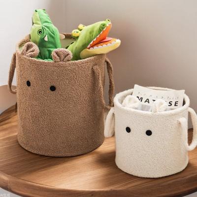 Panier de rangement en peluche épaisse motif dessin animé Grande capacité Organisateur de blocs de jouets pour enfants Panier à linge multifonctionnel