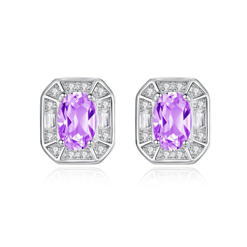 S925 Natural stone square stud earrings women s light luxury high-end garnet topaz crystal stone Korean version earrings gift