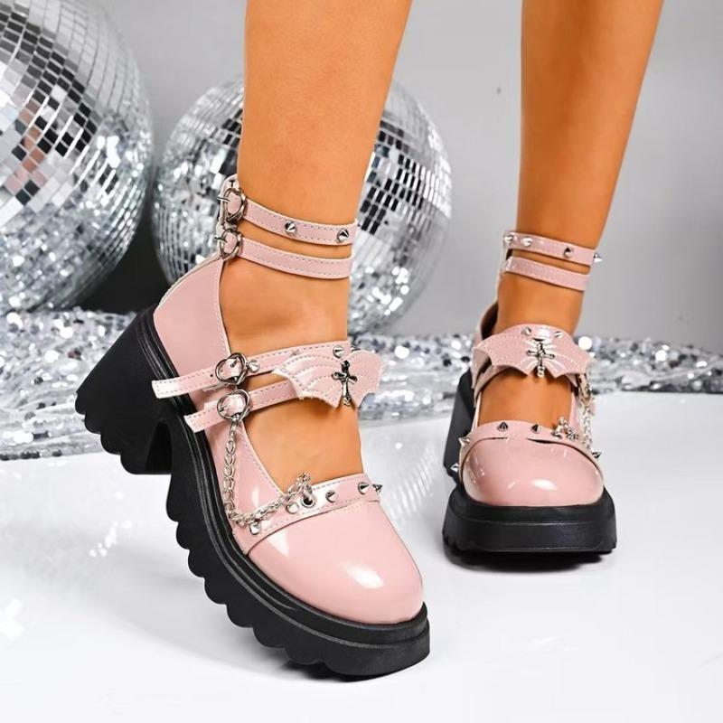 Women Lolita Shoe Platform Wear-resistant High Heels Spring Chunky Shoes Women Round Head Shallow Mouth Sneakers Women