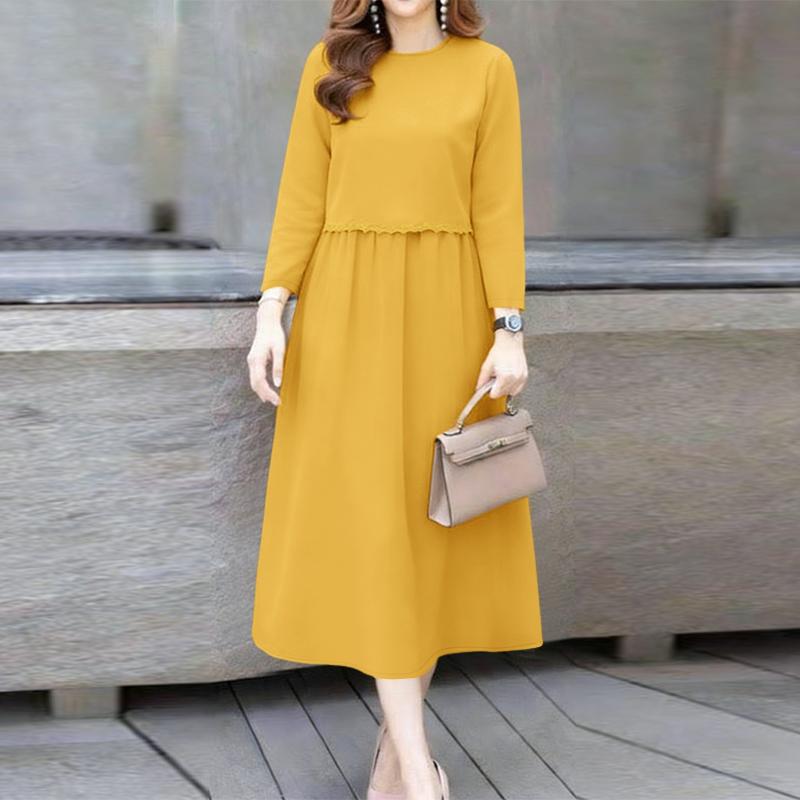 ZANZEA Women Casual Round Neck 3/4 Sleeve Loose Dress