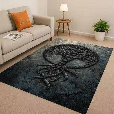 3D Colorful Tree of Life Yggdrasil Celtic Rune Living Room Non Slip Area Rug Carpet for Bedroom Playroom Sofa,Home Decor Doormat