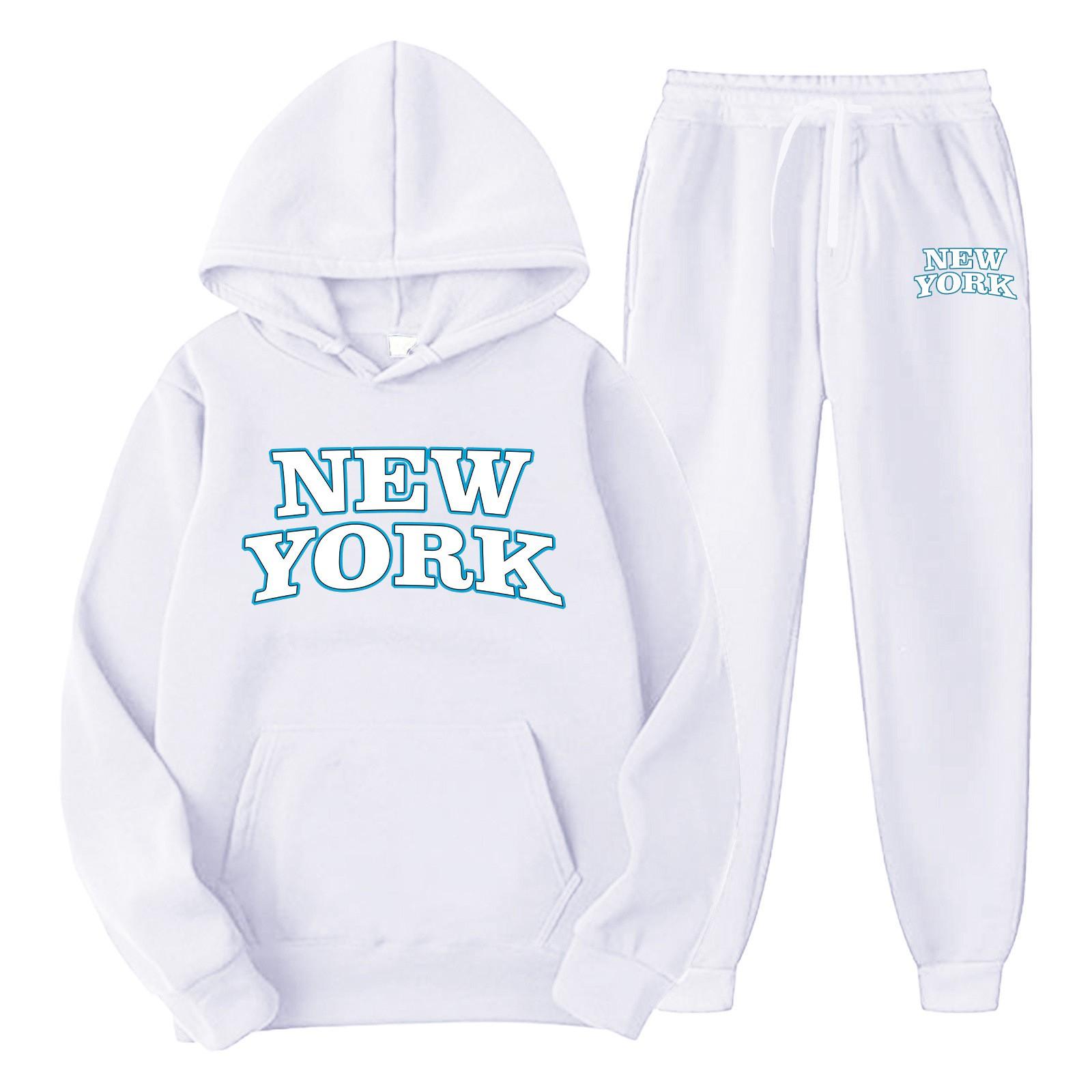 

Мужской и женский повседневный спортивный костюм-двойка с принтом, свободный, с капюшоном M белый