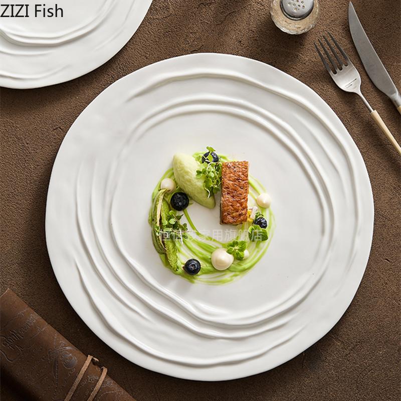 White Ceramic Dinner Plate Family Party Dinner Roast Steak Plate Restaurant Main Dish Creative Food Decoration Dessert Plate