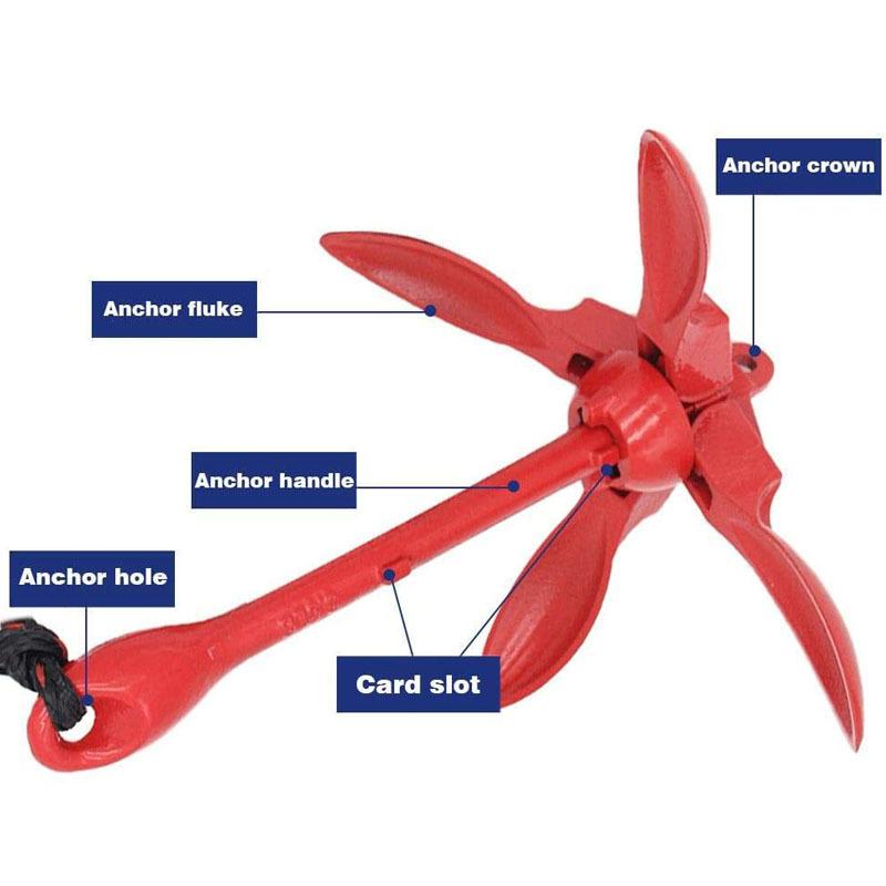 Boat Galvanized Red Anchor Sailboat Fishing 3.5lbs Marine Rope Complete Folding Grapnel Kit