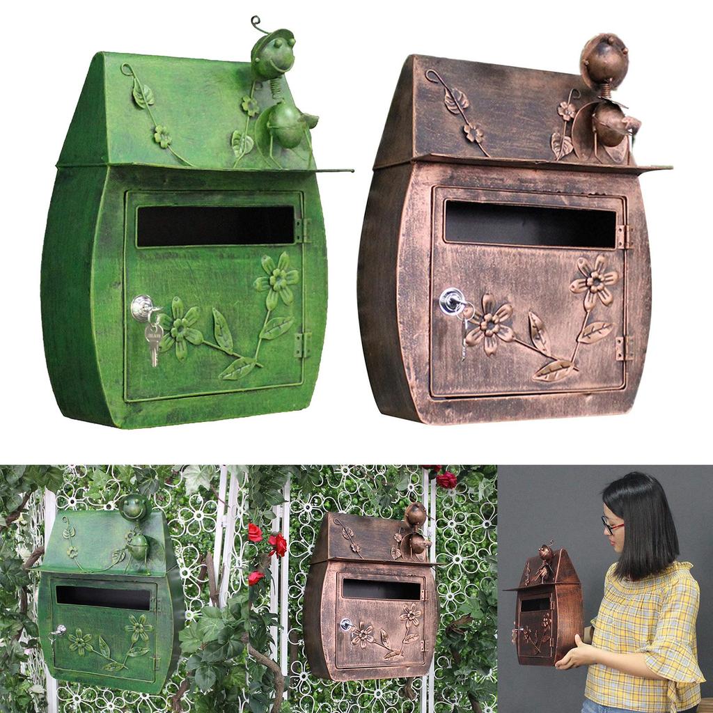 Heavy Iron Lockable Secure Mail Letter Box Mailbox Wall Mounted Retro Metal Mail Box Garden Ornament