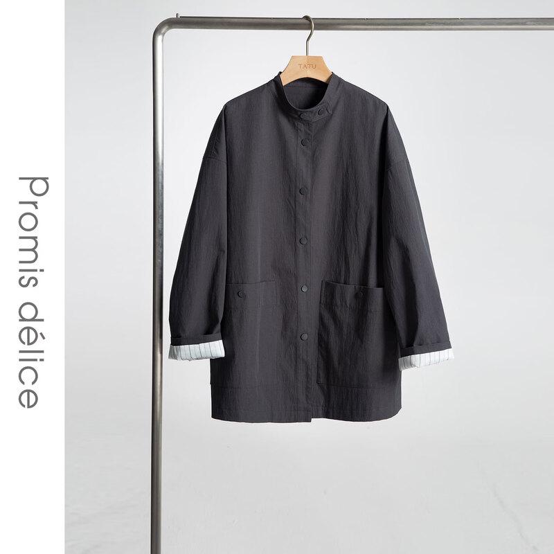 Women's Loose Stand Collar Mid-Length Trench Coat