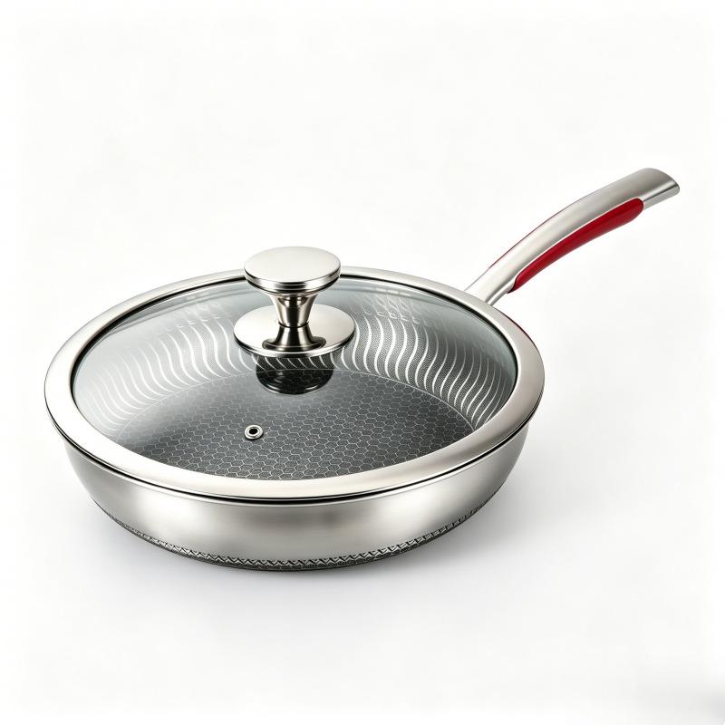 316L Stainless Steel Frying Pan for Home Use, Flat Bottom, Non-Coated, Ideal for Steak and Fried Eggs, Compatible with Induction and Gas Stoves