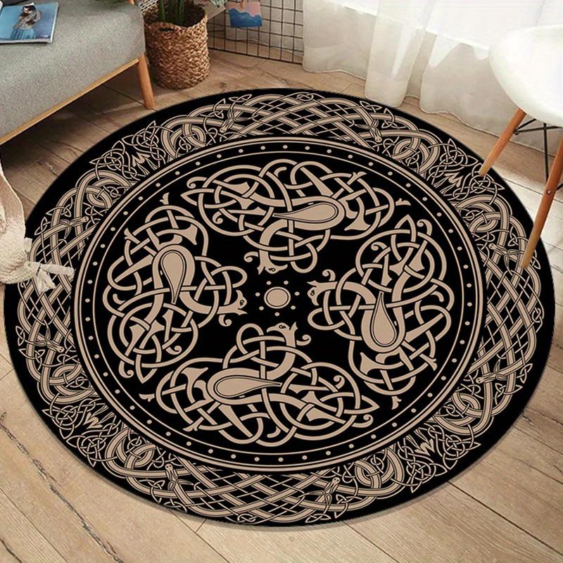 Keltisches Knoten Magisches Symbol Runder Teppich Schwarz Gold Flanell Teppich Mystische Dekoration Für Schlafzimmer Arbeitszimmer Spirituelles Zuhause Akzentstück