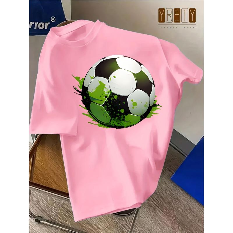 European sizes Fashion Football Pattern Print Short SleeveT-Shirt for and - Sporty Casual Trendy Top