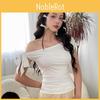 Minimalist Off Shoulder T Shirt For Women With Asymmetric Design And Polyester Fabric