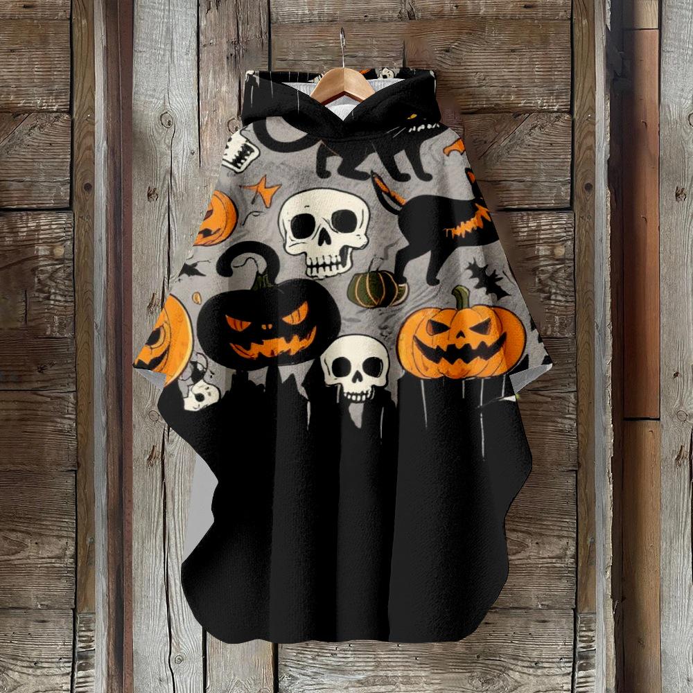 Digital Print Women's Hooded Cloak for Halloween and Christmas