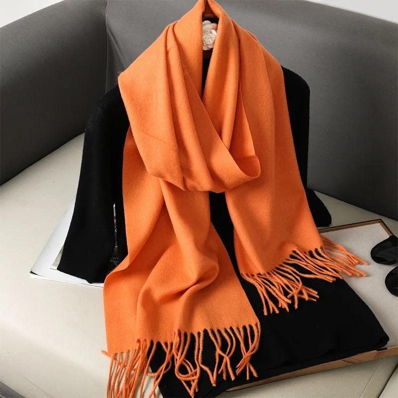 Solid Women Winter Scarf Warm Thicken Cashmere Shawl Outdoor Fashion Luxury Tassels Pashmina Lady Wrap Windproof Scarves