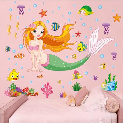 Cartoon Mermaid Wall Sticker Self Adhesive Waterproof for Bathroom Kindergarten Children Room Home Decor