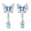 925 Silver Blue Zirconium Butterfly Hoop Earrings Women Party Fine Jewelry Gift