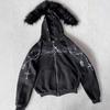 DRIPX Winter Fashion Streetwear Women's Gothic Punk Faux Fur Hooded Jacket with Cross Print Trendy Edgy Zip - Up Sweatshirt New
