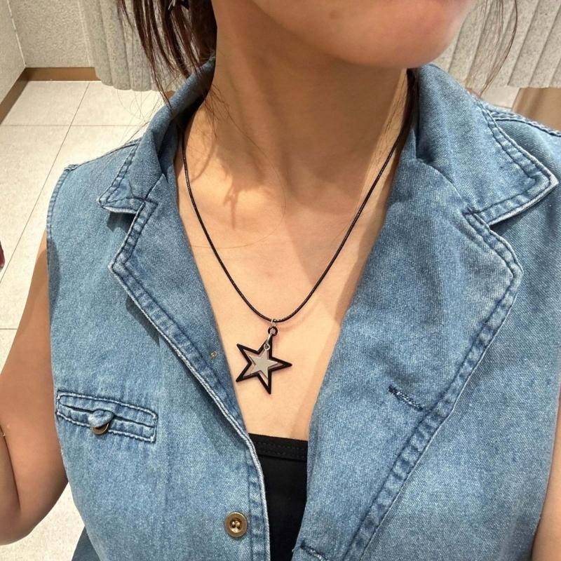 Black Star Pendant Necklace Exquisite Punk Double Star Clavicle Chain Unique Choker Jewelry Hip Hop Earring Eye Catching