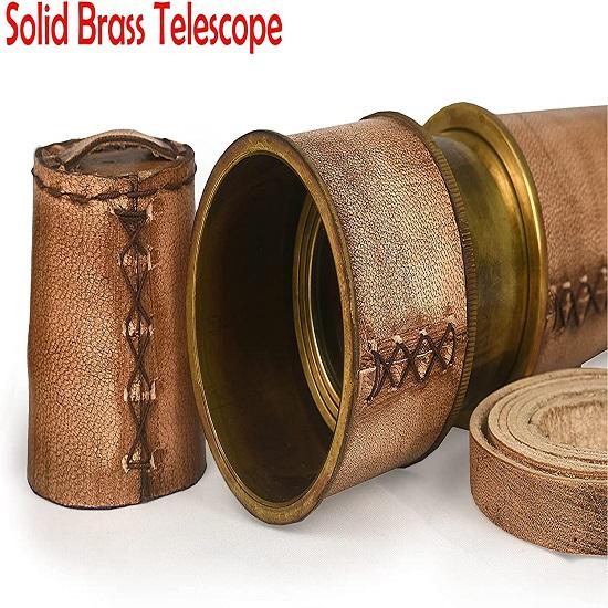 RII 12x Telescope, Functional Vintage Handcrafted Portable Collapsible Pirate Spyglass with Imprinted Leather Case, Gifting Spyglass  45.72 Cm