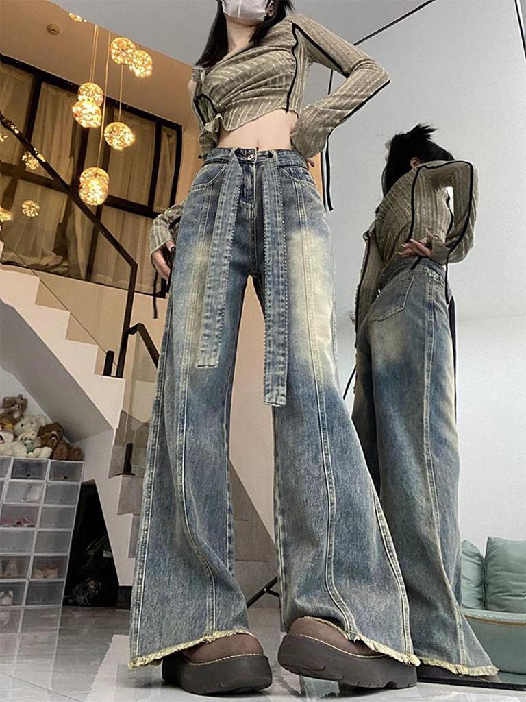 2026 Retro High Waist Wide Leg Jeans - Women's Loose Fit, Slimming, Floor-Length Pants for Autumn/Winter