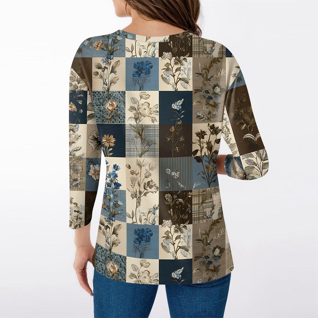 Women's T Shirt Print 3/4 Sleeve Daily Weekend Fashion Basic V- Neck Regular Top