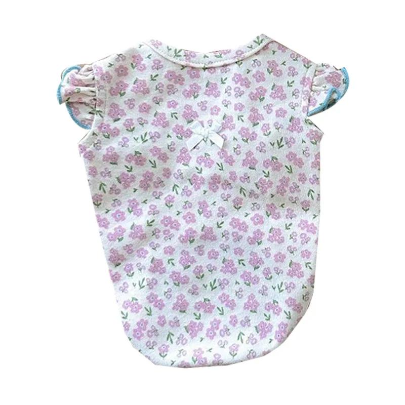 Bow Floral Sleeveless Vest Dog Cat Clothes Summer Thin Pet Outfit Teddy Small Animal Wear Dog Clothes Pet Clothes Dog Costume